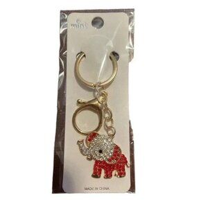Elephant - Metal & Rhinestone Keychain -Trunk Up For Good Luck